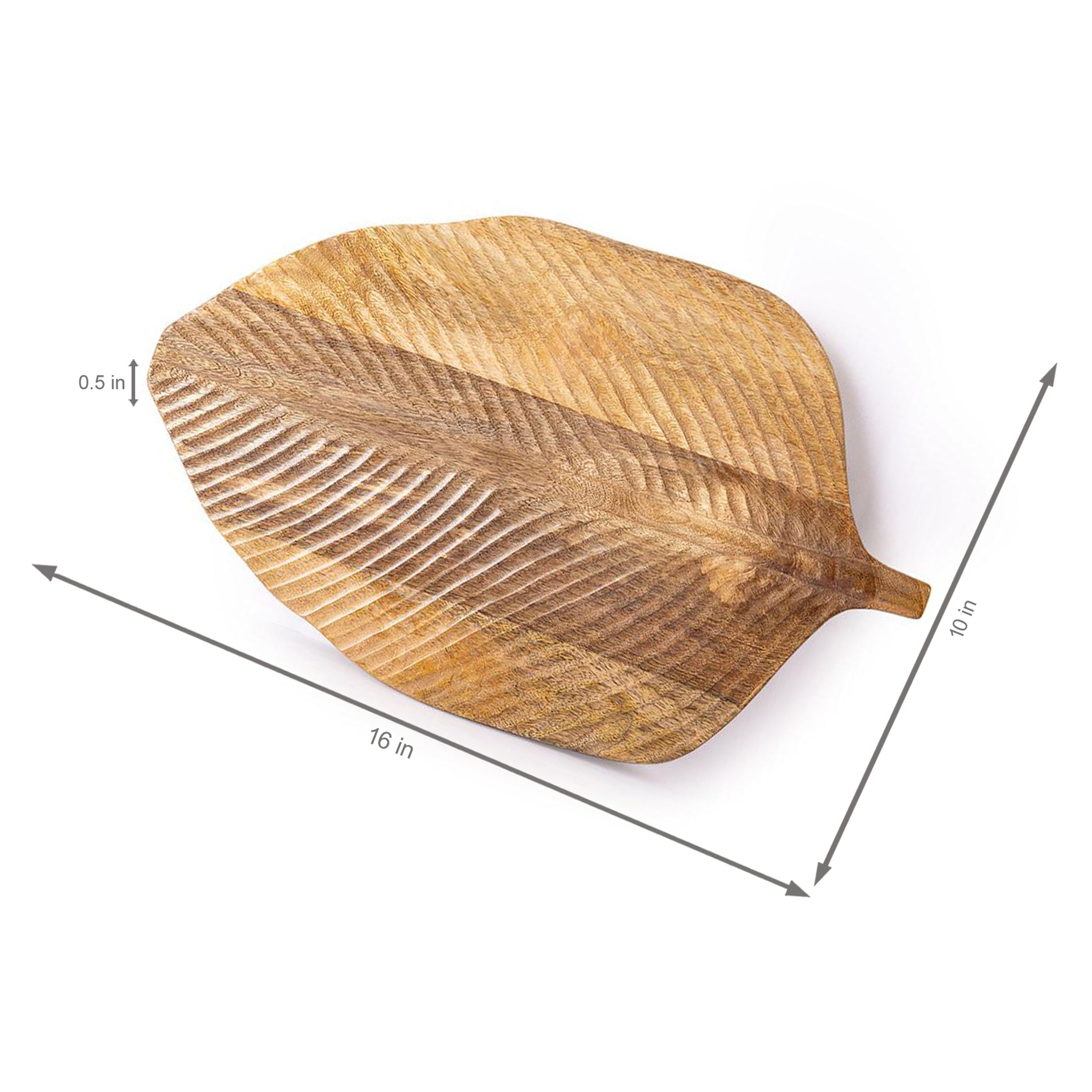 Hand Cut Mango Wood Leaf Shaped Serving Platter