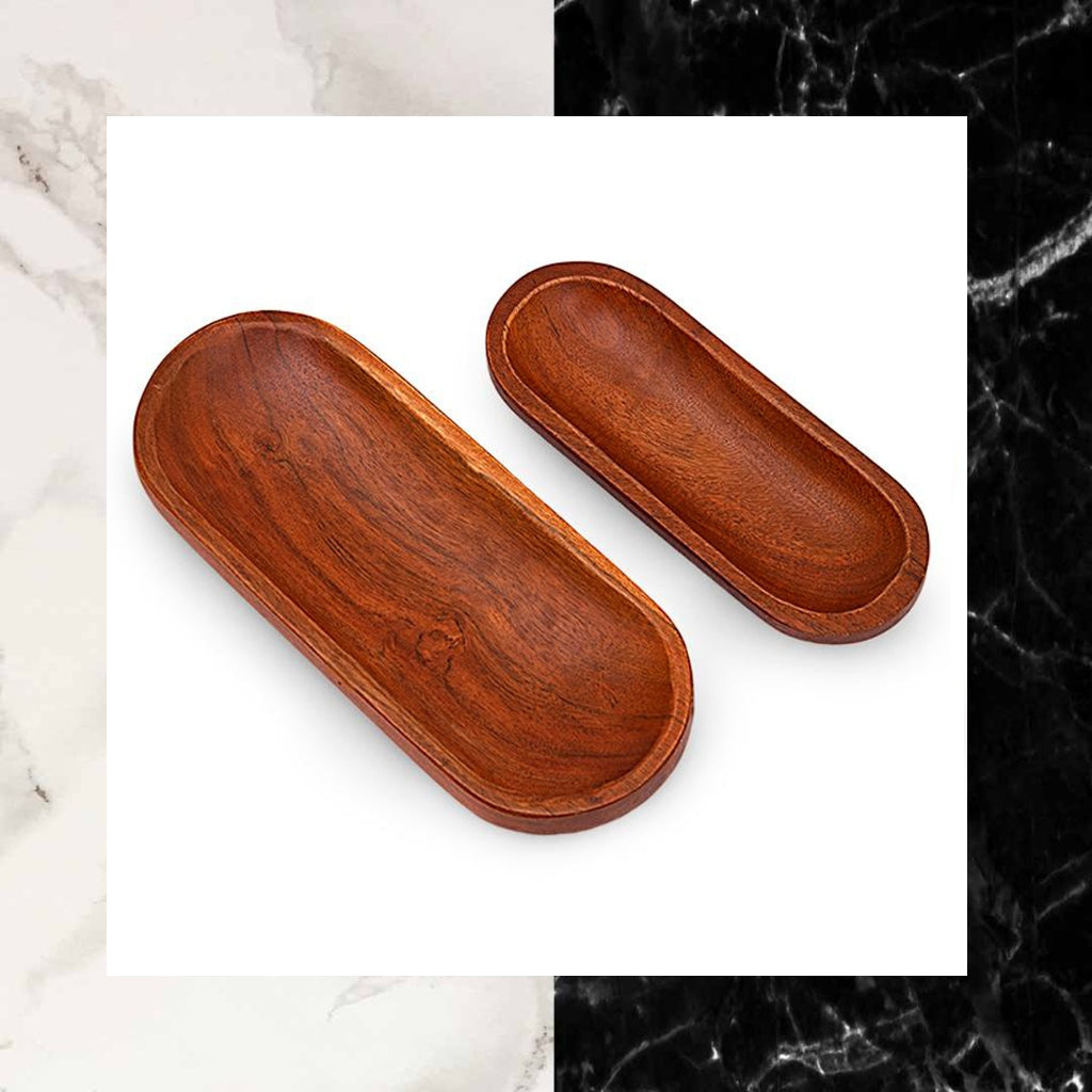 Hand Carved Mango Wood Oval Platters (Set of 2)
