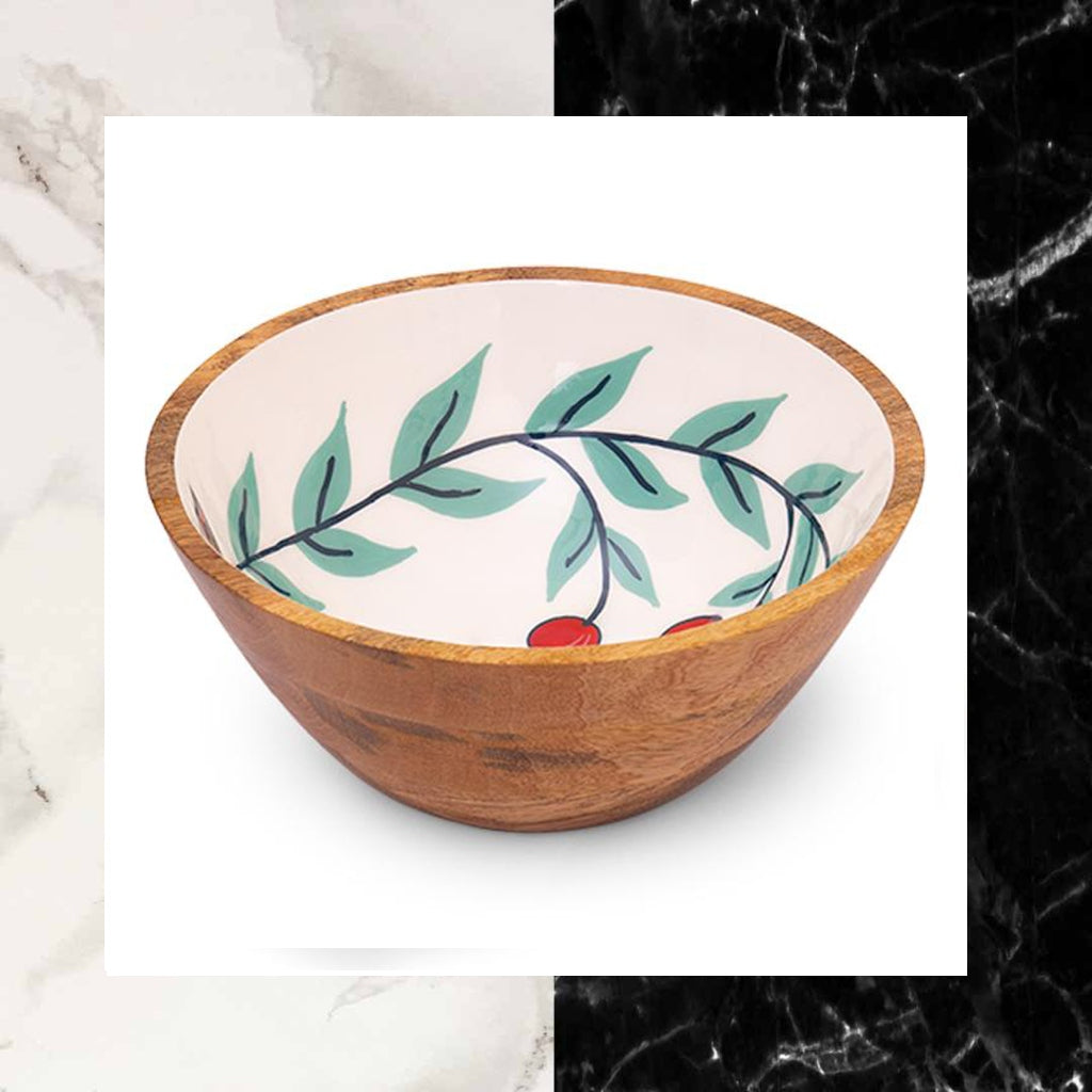 Wood Turned Multipurpose Snack & Salad Enamel Bowl (Medium)