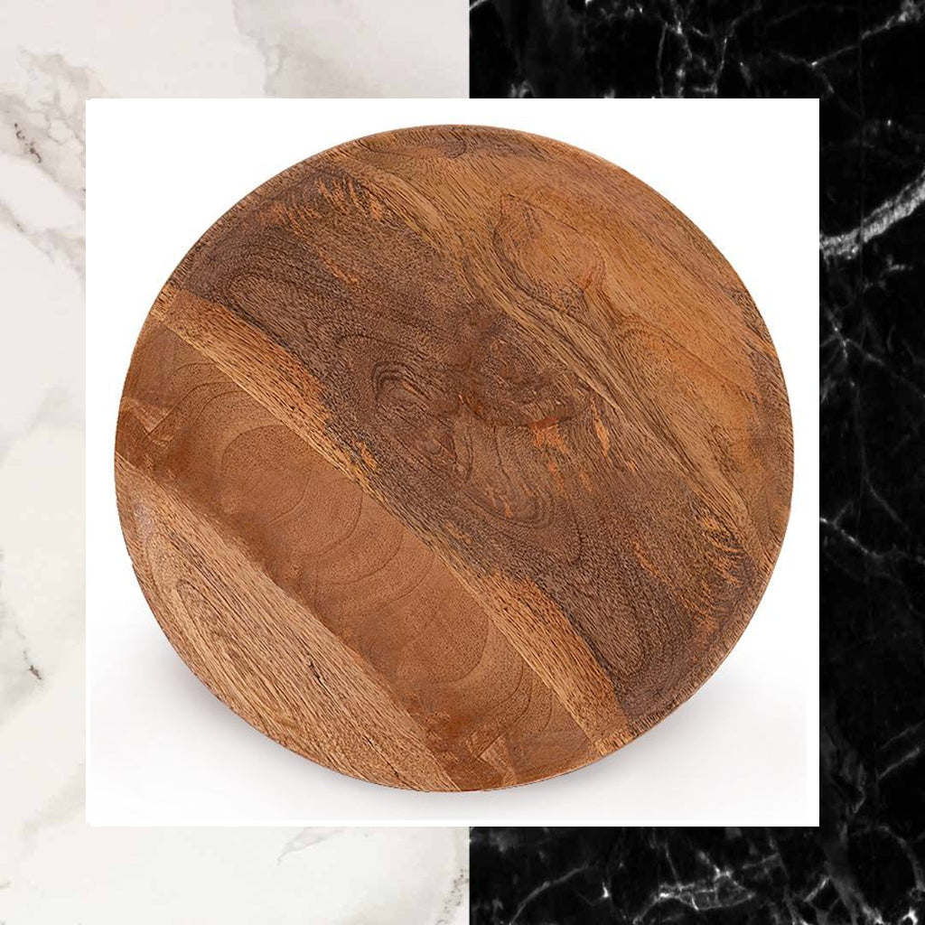 Handmade Round Solid Wood Tray (12.75'' x 12.75'' x 1'')_Brown