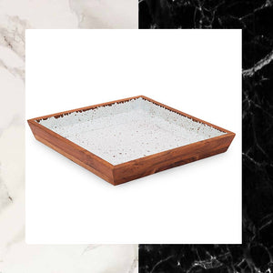 Handmade Enamel Square Solid Wood Tray (10'' x 10'' x 1.37'')