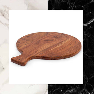 Hand Cut Mango Wood Round Chopping/Cutting Board with Handle