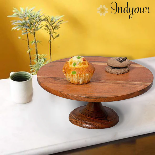 Wood Turned Acacia Wood Cake Stand - Image 2