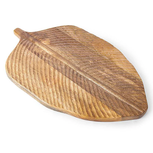 Hand Cut Mango Wood Leaf Shaped Serving Platter - Image 2