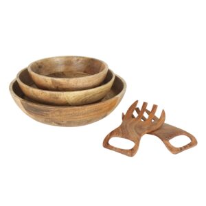 Set of 3 Handmade Solid Wood Bowl with 2 Hand Shaped Forks