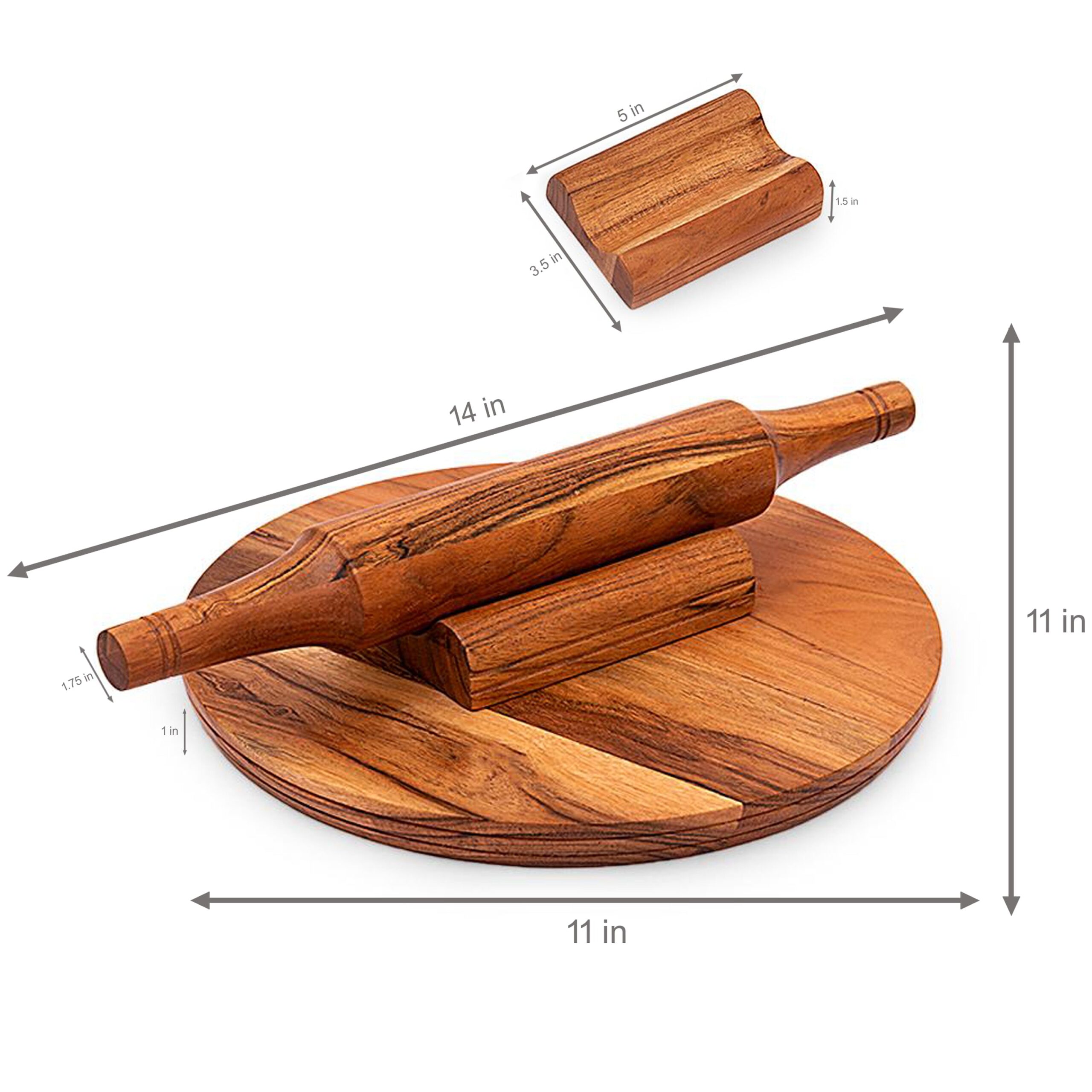Handcrafted Acacia Wood Rolling Pin and Board - Image 3