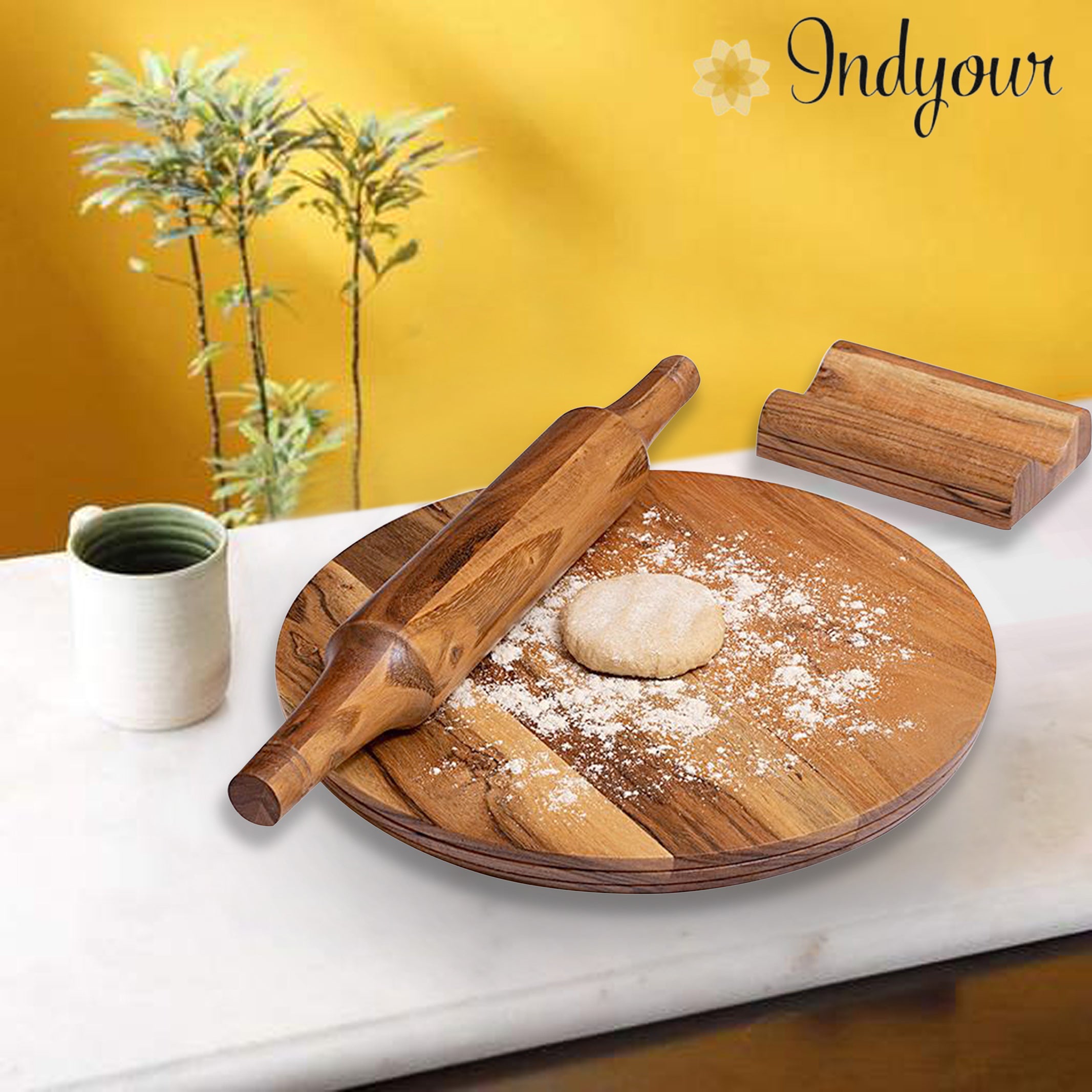 Handcrafted Acacia Wood Rolling Pin and Board - Image 2