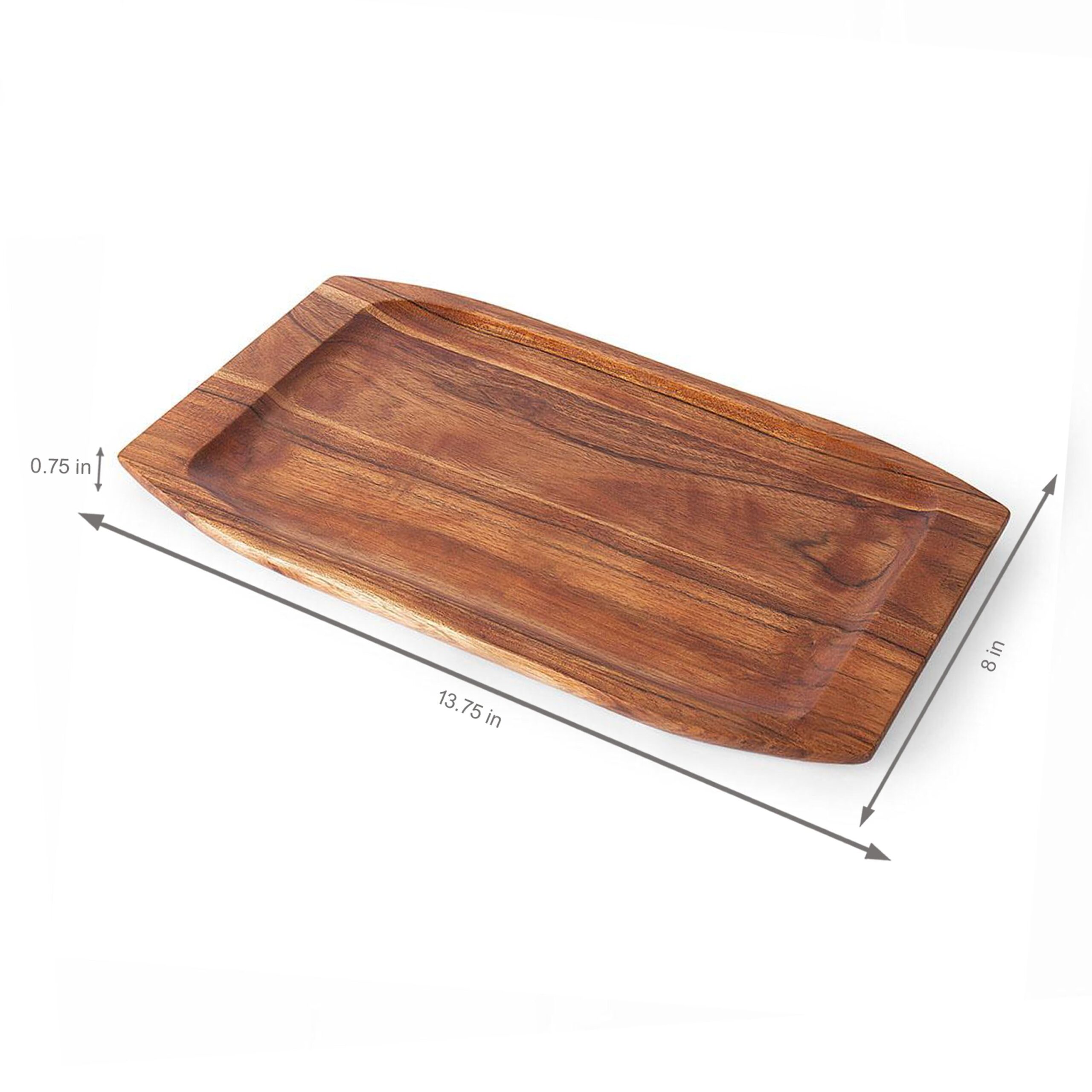 Hand Carved Acacia Wood Rectangular Tray - Image 3