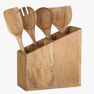 Handcrafted Solid Acacia Wood Multipurpose Cutlery Stand/Holder For Kitchen Utensils (9.8'' x 3.78'' x 9'')_Brown