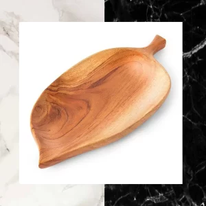 Hand Carved Acacia Wood Mini Leaf Shaped Snacks Platter