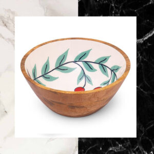 Wood Turned Multipurpose Snack & Salad Enamel Bowl (Medium)