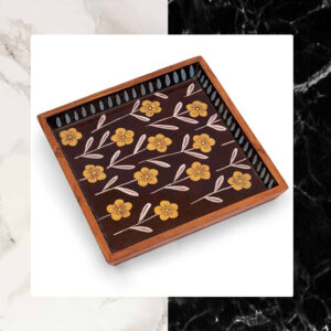 Handmade Enamel Square Solid Wood Tray (10'' x 10'' x 1.37'')