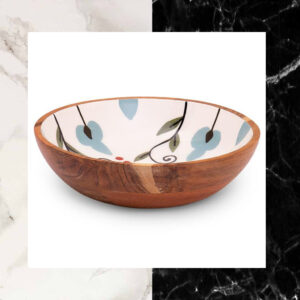 Wood Turned Multipurpose Snack & Salad Enamel Bowl (Medium)