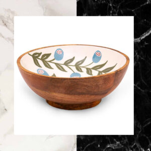 Enamel Floral Handmade Solid Wood Bowl (9.8'' x 9.8'' x 3.8'')_Multicolor