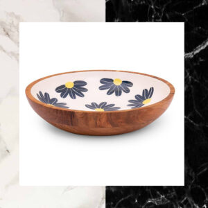Wood Turned Multipurpose Snack & Salad Enamel Bowl (Large)