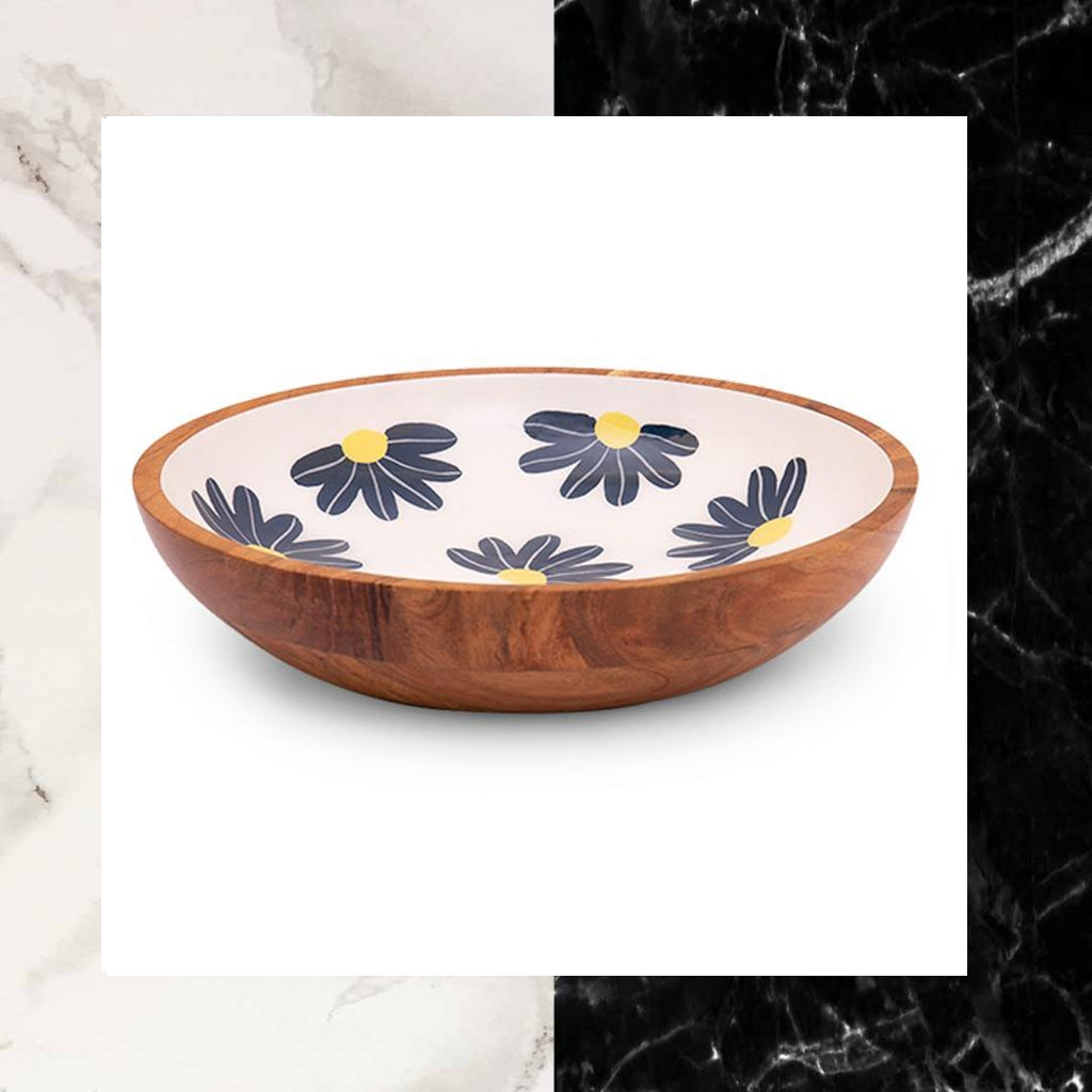 Wood Turned Multipurpose Snack & Salad Enamel Bowl (Large)