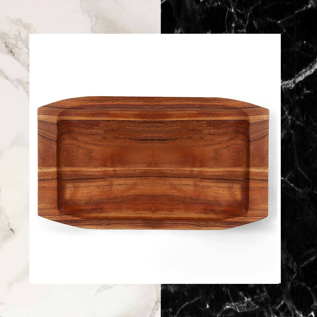 Hand Carved Acacia Wood Rectangular Tray